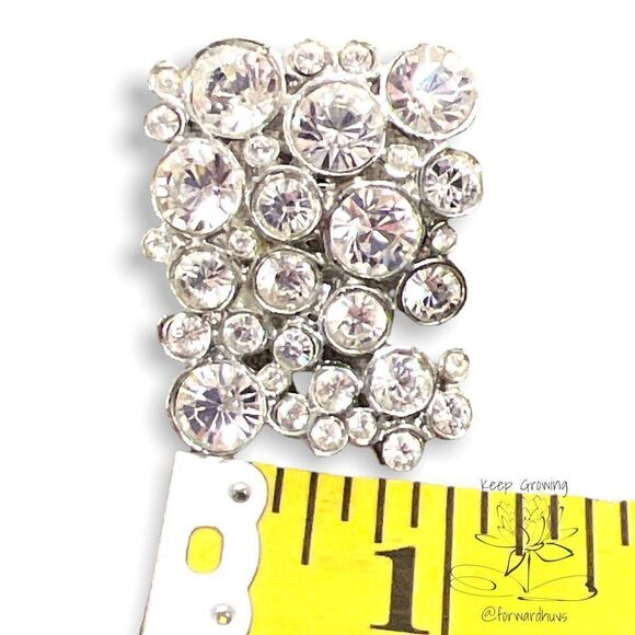 Vintage Silver-tone Rhinestone Clip On Earrings - Picture 5 of 8